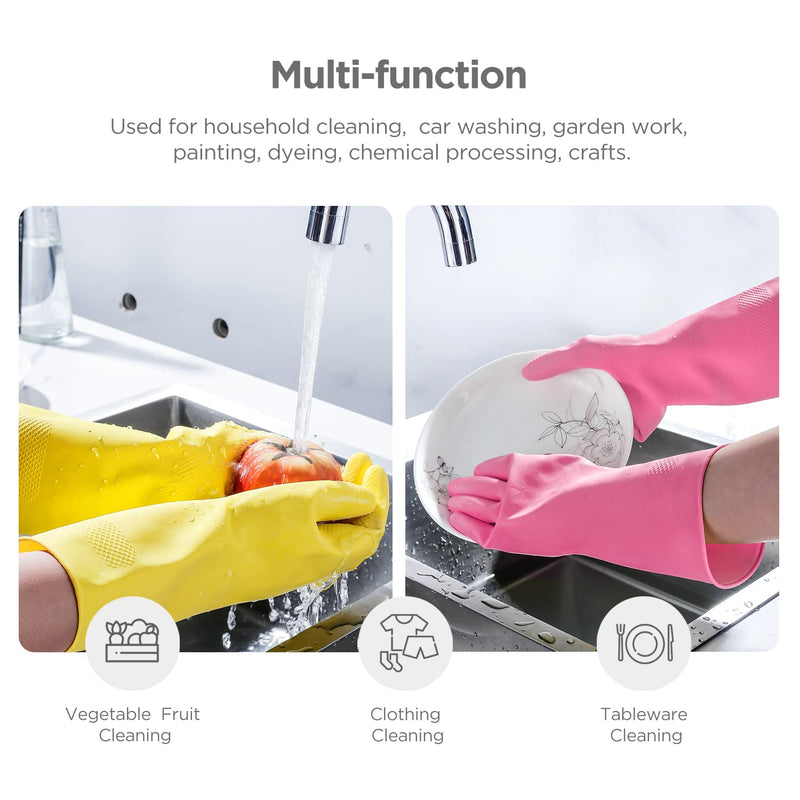 [Australia] - Rubber gloves dishwashing 2 or 4 Pairs for Kitchen,Cleaning gloves for household Reuseable. Small (Pack of 2) Pink+yellow 