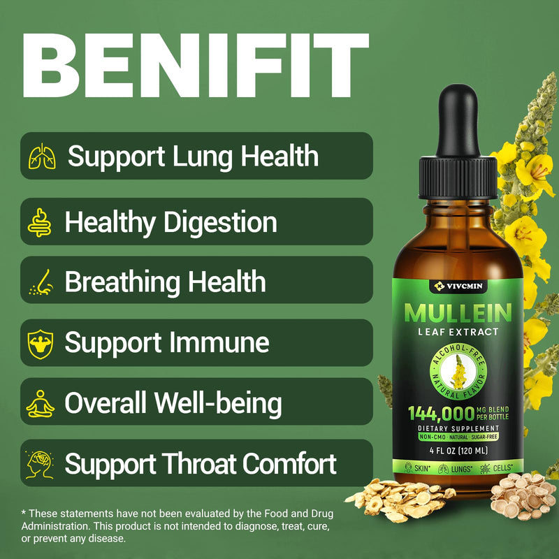 [Australia] - Mullein Drops for Lungs, 3-in-1 Mullein Leaf Extract for Lungs Health, Herbal Respiratory Lung Health Support Supplement, Support Immune & Digestive Wellness, Sugar & Alcohol-Free - 4 FL OZ No Flavor 4 Fl Oz (Pack of 1) 
