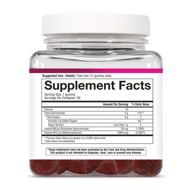 Youtheory B12B6 Zero Sugar Gummy, Raspberry Flavor, 90 Vegetarian Gummies | Vitamin B12 and B6 for Brain and Immunity Support*, Supports Energy and Metabolism*, Vegan, Dairy, Soy, and Gluten-Free 90 Count (Pack of 1)