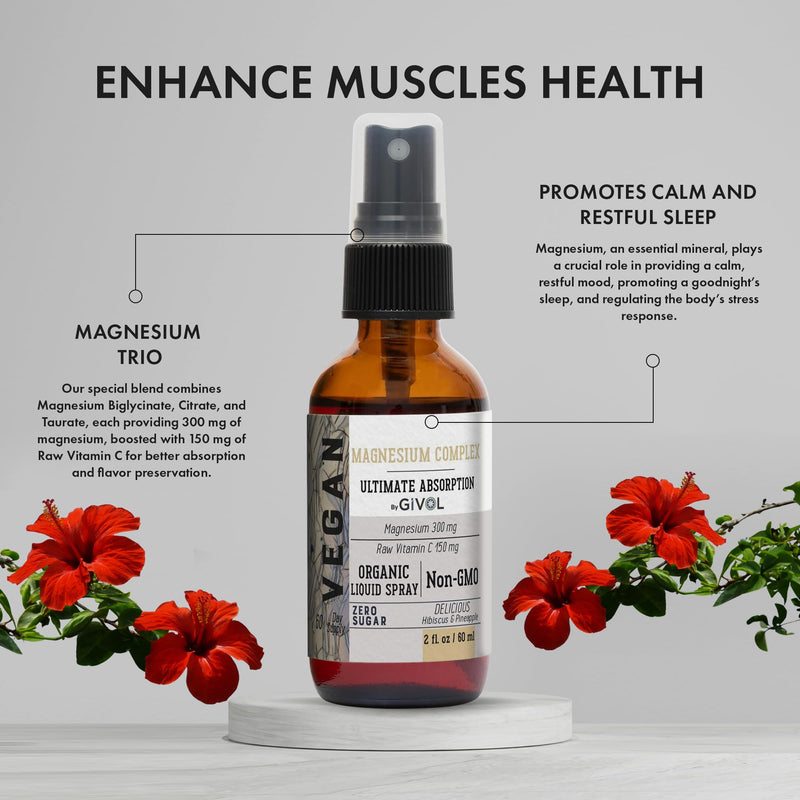 Tri Magnesium Complex - Magnesium Biglycinate, Citrate & Taurate Liquid Spray 300mg w/Raw Vitamin C and Organic ZINC Boost Mist 40mg (Extra Strength) - Sugar Free with VIT C and Elderberry Extract