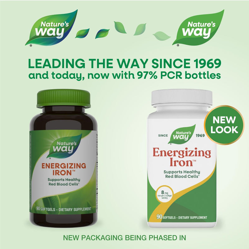 Nature's Way Energizing Iron, Supports Healthy Red Blood Cells*, 8 mg Iron & 200 mcg Vitamin B12 per 2-Softgel Serving, No Gluten, 90 Softgels (Packaging May Vary)