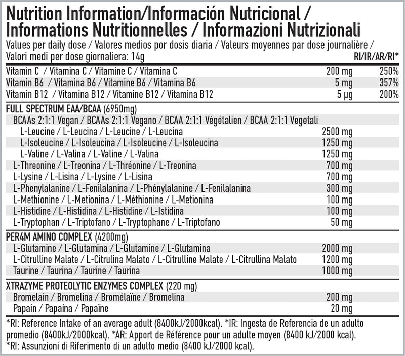 Per4m EAA Xtra/Amino Xtra | 30 Servings of Full Spectrum EAA with Proteolytic Enzymes | Vegan Friendly | Zero Sugar Amino Acid (420g, Passionfruit)