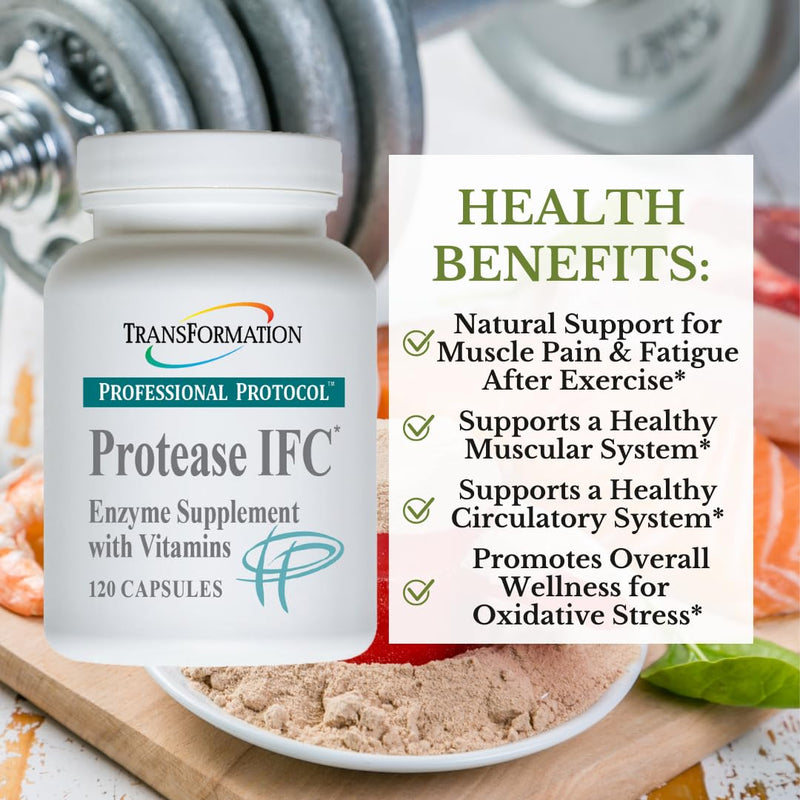 TRANSFORMATION THE GENESIS OF GOOD HEALTH Enzyme Protease IFC Enzyme Supplement, Natural Support for Muscle & Fatigue, with High Rich Vitamin A, E, C, Zinc, & Selenium, Non-GMO, 120 Capsules 120 Count (Pack of 1)