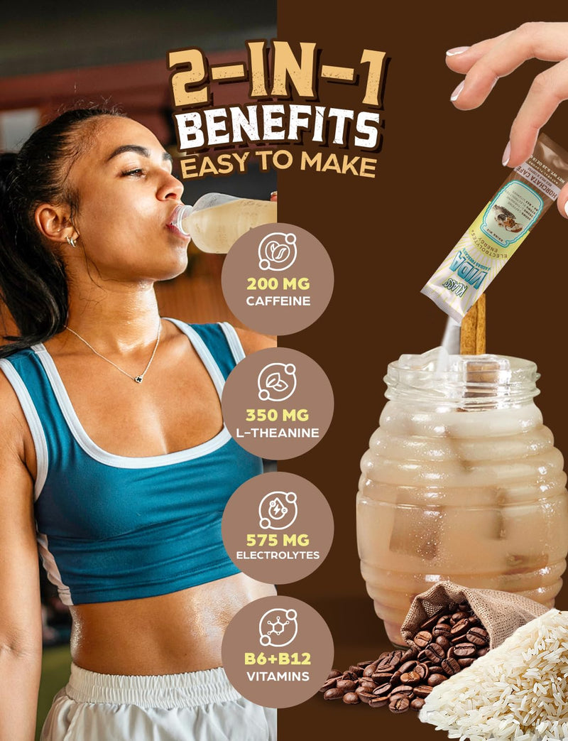 [Australia] - Hydration + Energy Electrolyte Drink Mix ‚Äì Coffee Horchata Agua Fresca Flavor | Sugar-Free Powder with Caffeine, L-Theanine, Coconut Water & Minerals | 15 Single-Serve Stick Packs Horchata Coffee 