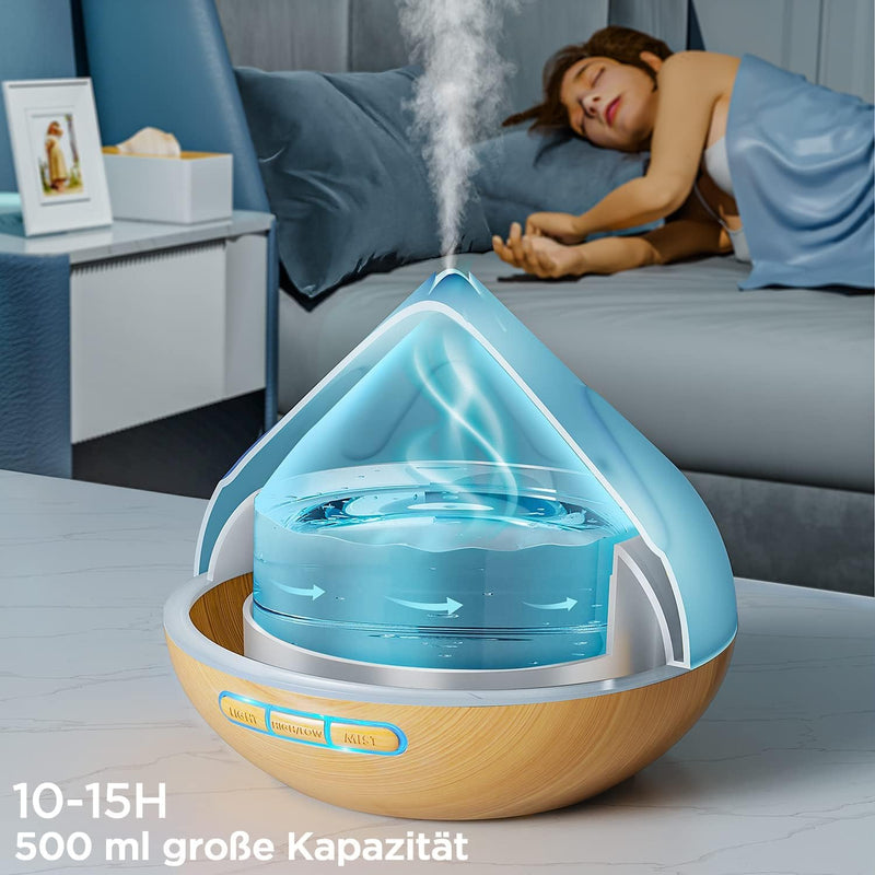 [Australia] - Aroma diffuser set for essential oils 500 ML, 8 x 10 ML essential oils, aromatherapy diffuser with remote control, 14 colors LED with 4 timer settings 