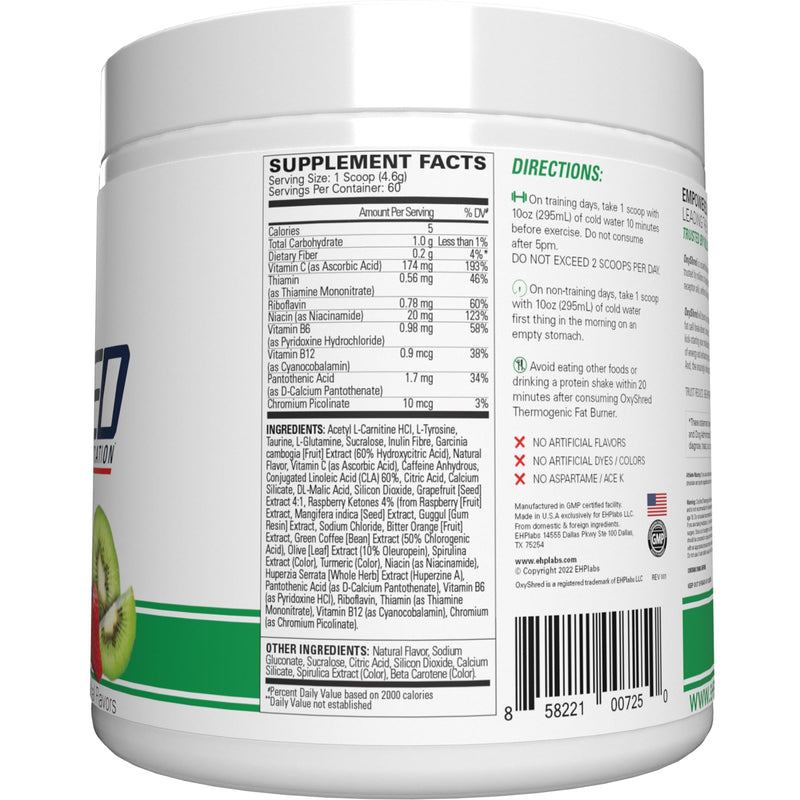 [Australia] - EHP Labs OxyShred Pre Workout Powder - Preworkout Powder with L Glutamine & Acetyl L Carnitine, Energy Boost Drink - Kiwi Strawberry, 60 Servings 