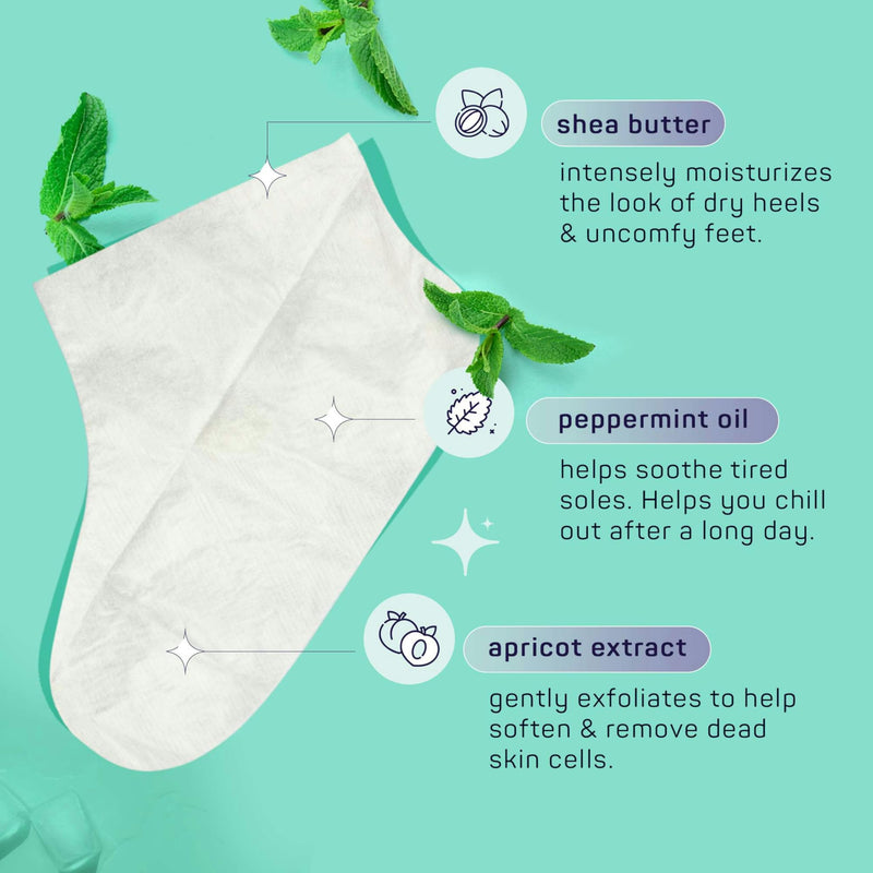 [Australia] - Spa Life Men's Cooling Mint Foot Repair Balm and Moisturizing Socks Set - Revitalizing Hydrating Foot Mask for Soothing Tired, Achy Feet and Softening Dry, Cracked Skin One Size Fits Most- 6 Pairs Foot Masks (6 Pack) 