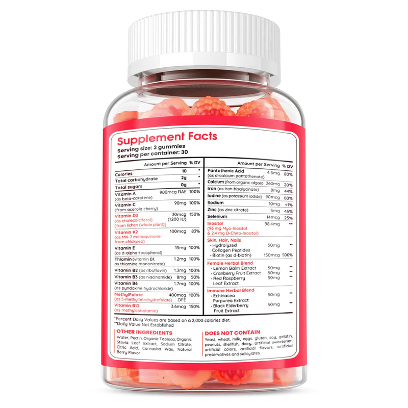 Muun Methylated Multivitamin for Women Gummies w/Algae Calcium Iron Vitamin