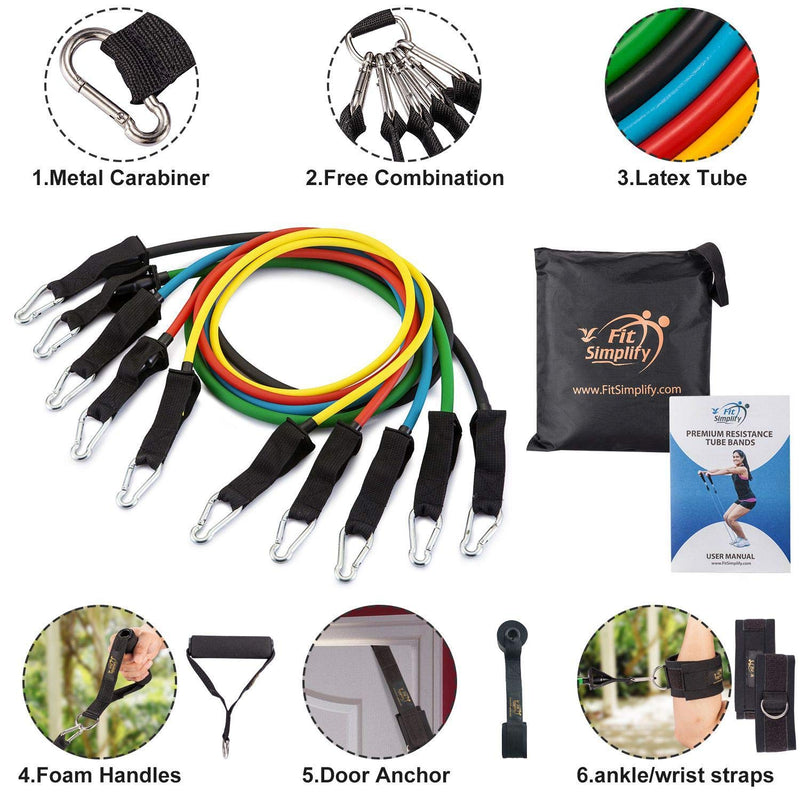 [Australia] - Fit Simplify Resistance Tube Bands 12 Piece Set with Instruction Booklet 