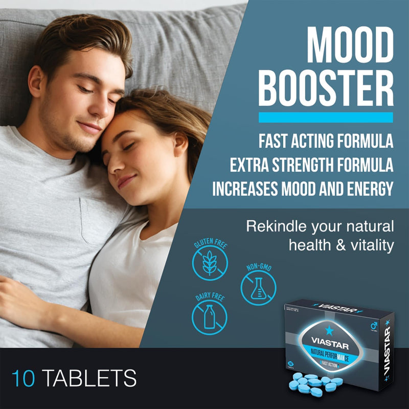Viastar | 10 Tablets | 100% Strong and Natural, Exclusively for Men, Easy to Swallow Pills, Manufactured in The UK.