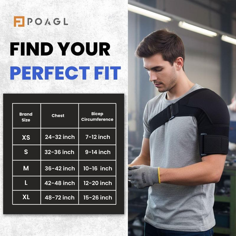 [Australia] - POAGL Adjustable Shoulder Brace for Men - Both Left and Right Arm - Pain Relief for Torn Rotator Cuff, Compression Support Sleeve for Dislocation, Bursitis, Tendonitis (Black, Medium) Black 