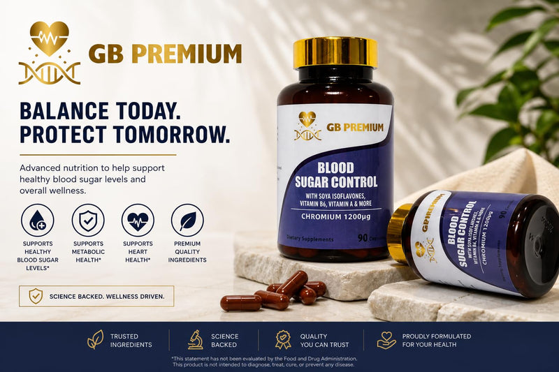 Blood Sugar Control Supplement with Chromium, Folic Acid, Zinc, Magnesium, Selenium, Vitamin E & Vitamin D3, 90 Capsules