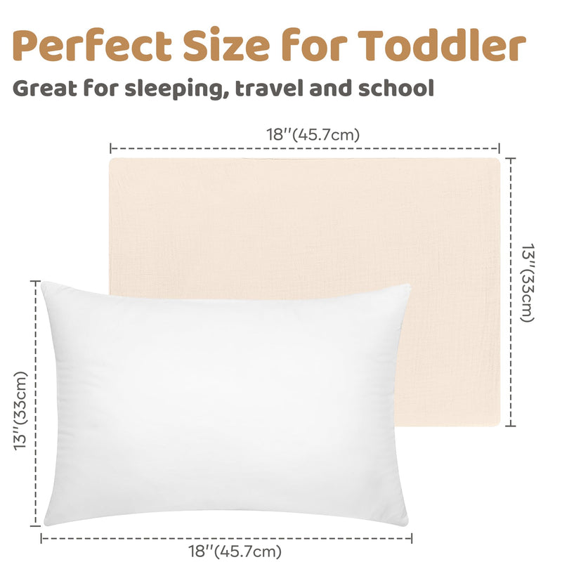 [Australia] - Pro Goleem Toddler Pillow with Muslin Cotton Pillowcase, 13x18 Soft Toddler Pillows for Sleeping Kids Pillow Child Pillow Machine Washable Perfect for Bed, Toddler Cot and Travel, Beige 