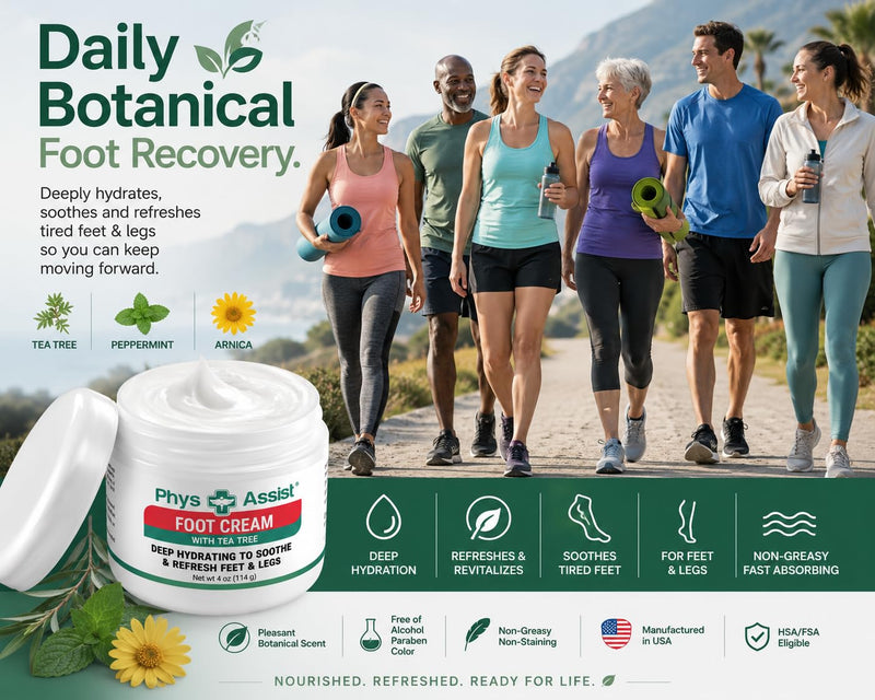 PhysAssist Foot Cream with Tea Tree – Deep Hydrating Foot & Leg Cream for Dry, Tired & Sensitive Skin – Refreshing Moisture Support with Peppermint, Menthol & Vitamin E – 4 oz Jar | For Dry, Tired & Sensitive Feet & Legs - Cooling Refresh with Peppermi...