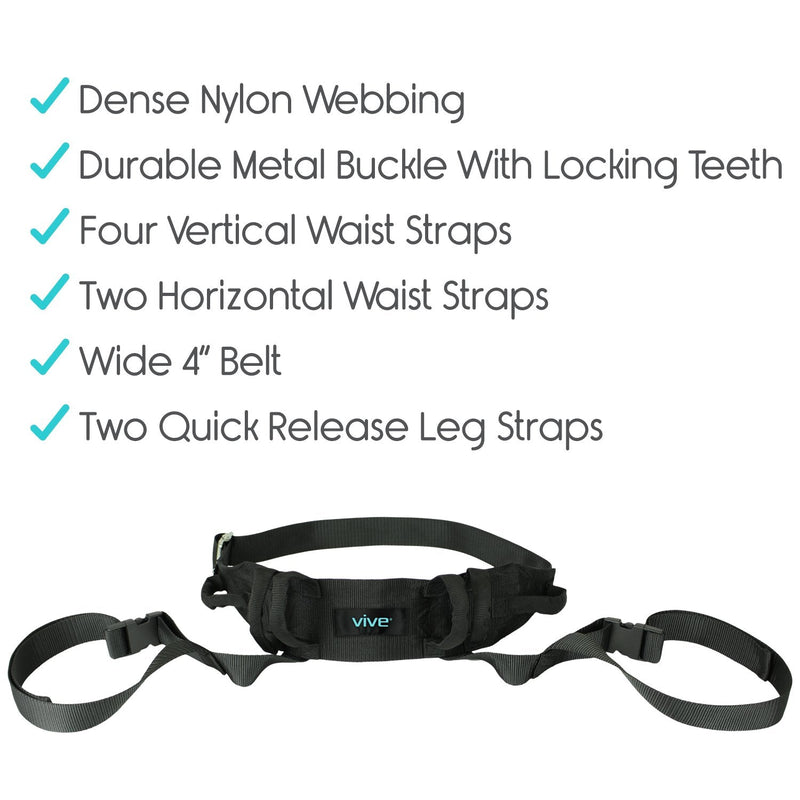 [Australia] - Vive Transfer Belt with Leg Loops - Medical Nursing Safety Gait Assist Device - Bariatrics, Pediatric, Elderly, Occupational and Physical Therapy - Long Strap and Quick Release Metal Buckle - 52 Inch Transfer Belt with Loops 