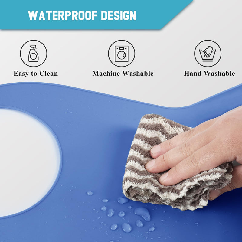 [Australia] - Adjustable Silicone Adult Bib, Washable Bib for Men & Women, Waterproof Bib for Elderly with Crumb Catcher Blue 