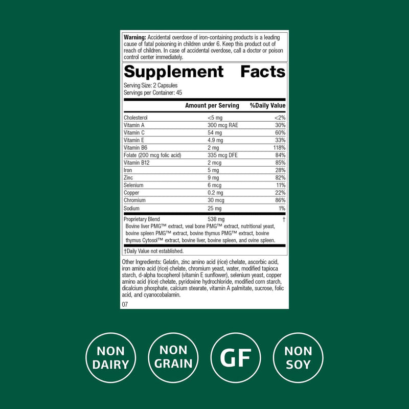 Standard Process Immuplex, Daily Immune Support Supplement, 90 Capsules | Daily Immune Support Supplement with Folate, Iron, Vitamin C and Vitamin A, Mineral Supplement with Antioxidant Ingredients 90 Count (Pack of 1)