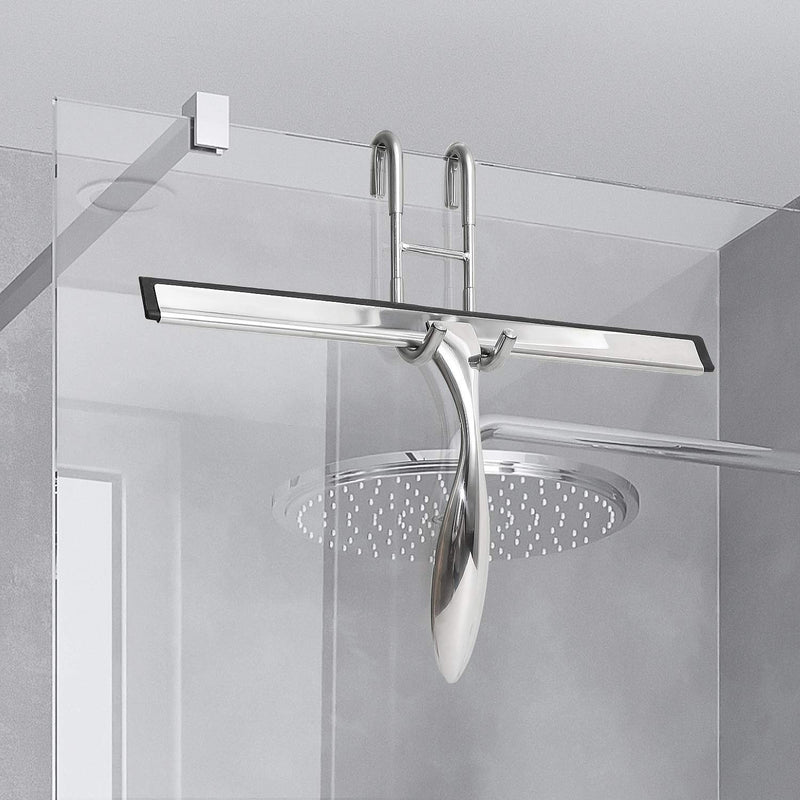 [Australia] - Simtive 12-Inch Shower Squeegee Set, includes Shower Door Hook and Adhesive Hook, Squeegee for Shower Doors, Mirror and Window, Silver 
