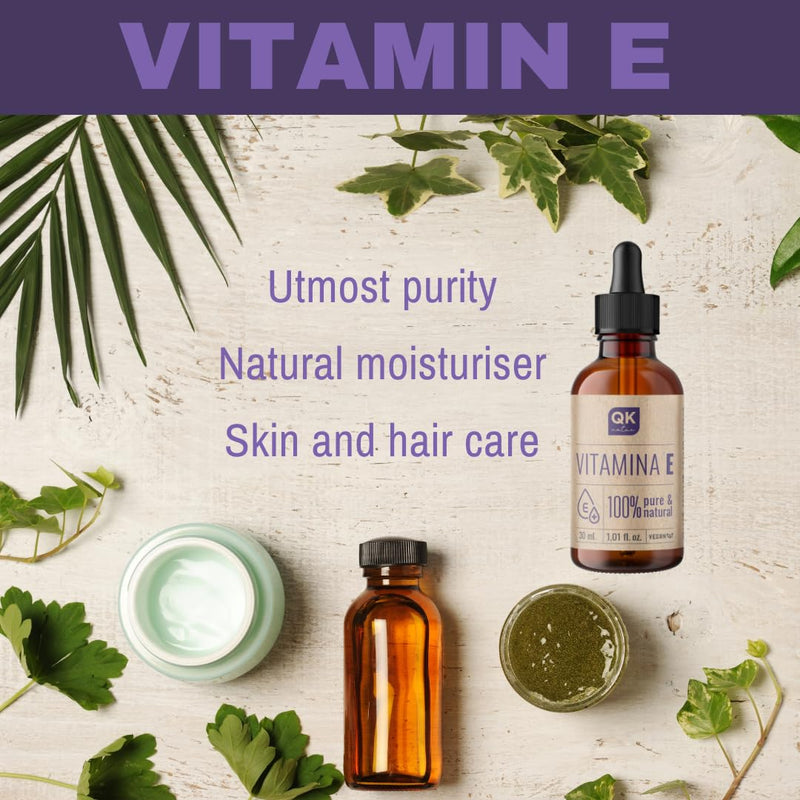QKnatur - Pure Liquid Vitamin E (Tocopherol) 30 ml - Natural Plant Based - Antioxidant and Anti-Aging for Face, Skin, Hair and Nails
