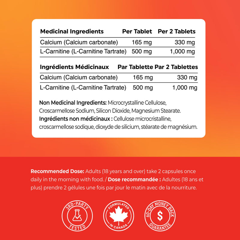 L Carnitine 1100mg | Performance, Fitness, Energy & Metabolism Support Supplement for Men & Women | L-Carnitine L Tartrate Complex to Support Thermogenesis & Weight Management | Vitamin D | 60 Tablets