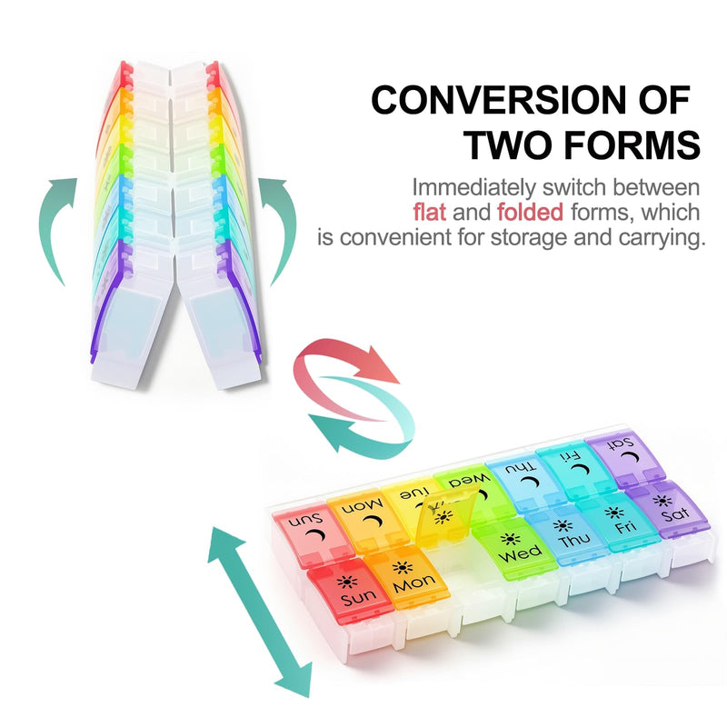 XL Weekly Pill Organizer Twice a Day, Arthritis Friendly (C&R) | AM PM Travel 7 Day Pill Box Case, Large Pill Case to Hold Vitamins, Fish Oil,Supplements and Medication Clear
