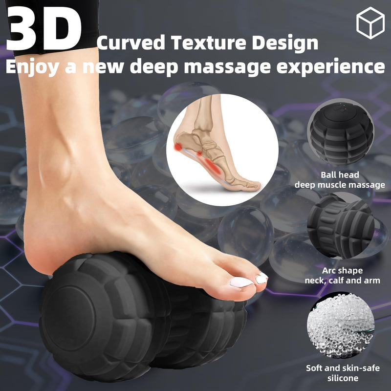 Vibrating Peanut Massage Ball for Plantar Fasciitis, 4-Speed Portable Massage Roller for Foot, Neck, Back, and Body - Deep Tissue Myofascial Release Mobility Ball Muscle Relaxer (Black) Black