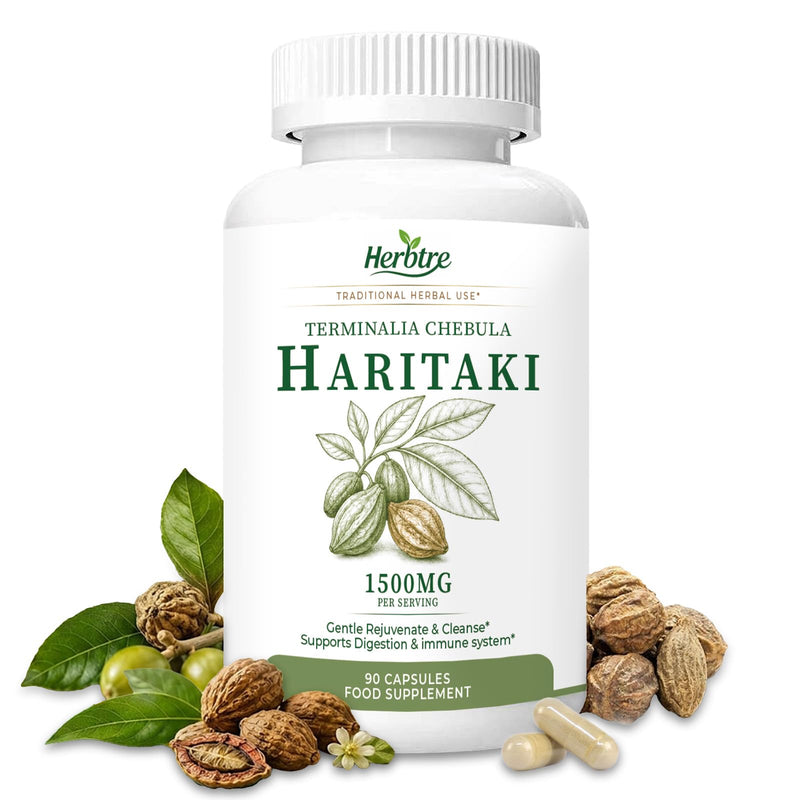 Premium Natural Haritaki Supplements | Terminalia Chebula Powder Extract for Intestinal Cleanse & Immune Support | Constipation Relief Digestion Support | Vegan 90 Capsules