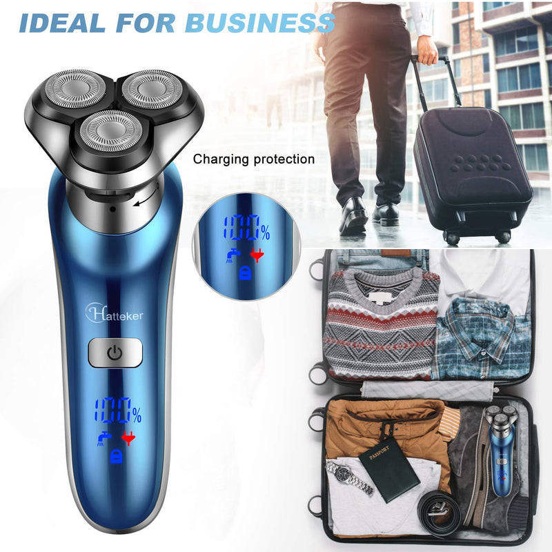 [Australia] - Hatteker Electric Shaver for Men Trimmer for Men Cordless Rechargeable Beard Nose Hair Face Trimmer Rotary Razor USB Groomer Waterproof Wet Dry 4 in 1 Blue 1 Count (Pack of 1) 