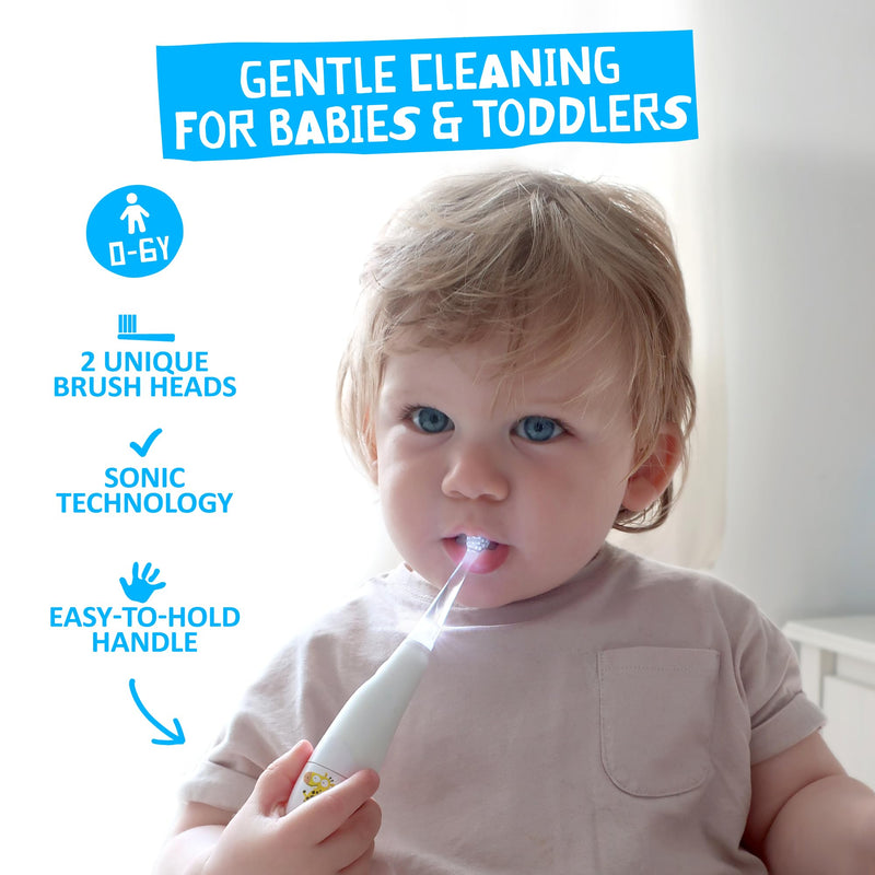 [Australia] - Jack N' Jill Tickle Tooth Sonic Electric Toothbrush with Replacement Head - Gentle Cleaning, Made for Tiny Teeth, LED Inspection Light, for Babies & Kids, Extra Soft Bristles - (1 Pack) 