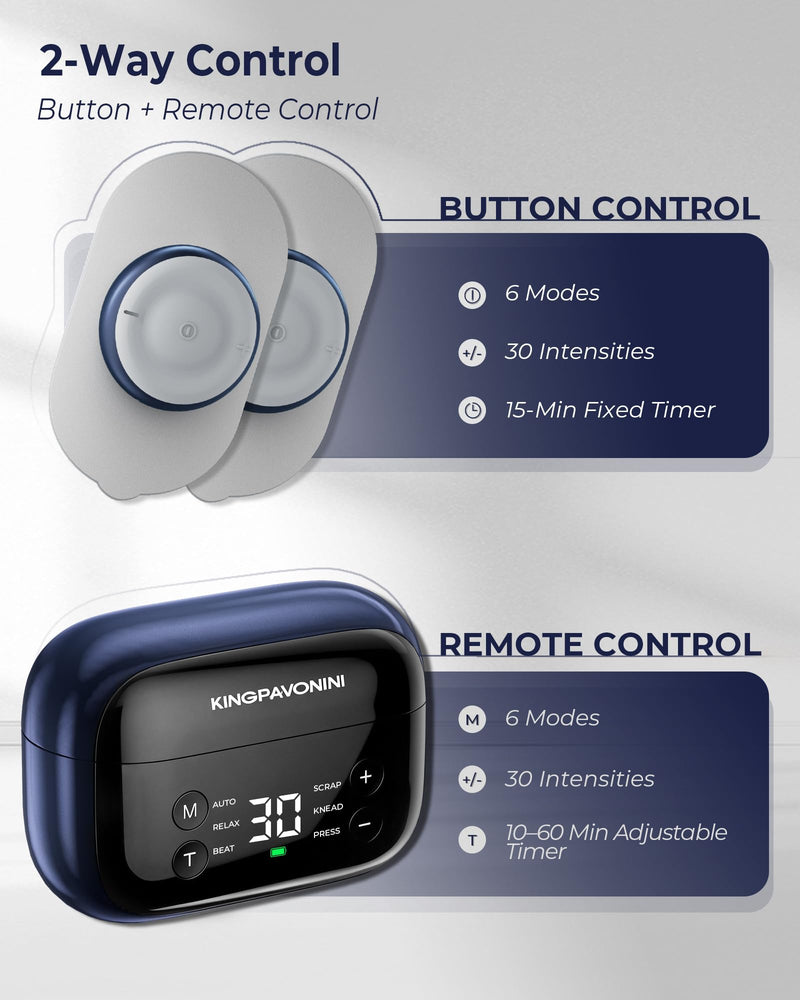 Wireless TENS Unit Muscle Stimulator, Pocket-Sized, Model U13 | Wireless TENS Machine, Dual Channel 30 Intensities, 10-60 Min Timer, Sciatica Relief, Travel Office Use, Gift for Men Women Blue