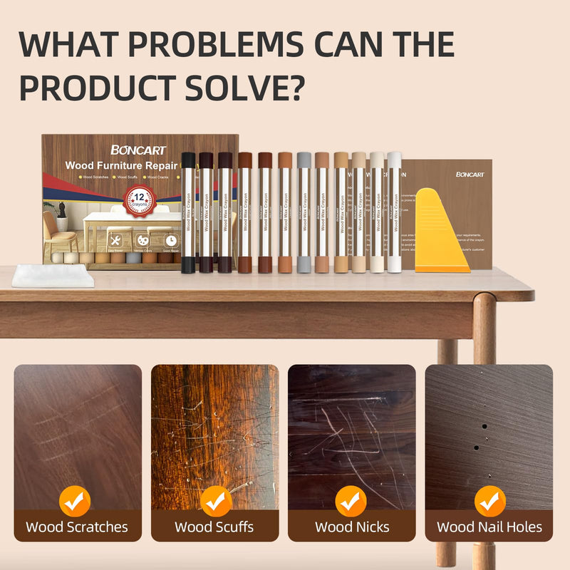 [Australia] - Wood Filler Sticks,12colors Wood Wax Crayons for Repairing Scratches, Scuffs, Cracks, and Nail Holes on Wood Furniture, Floors, Cabinets, Tables, and Doors 12pcs 