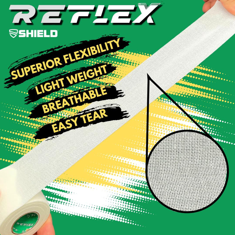 Shield Reflex | Stretch Athletic Tape, Tear by Hand, Made in USA, Thin, Flexible, Elastic Sports Tape, Spatting Football Tape 6 Pack (Arctic White, 2 Inch) Arctic White
