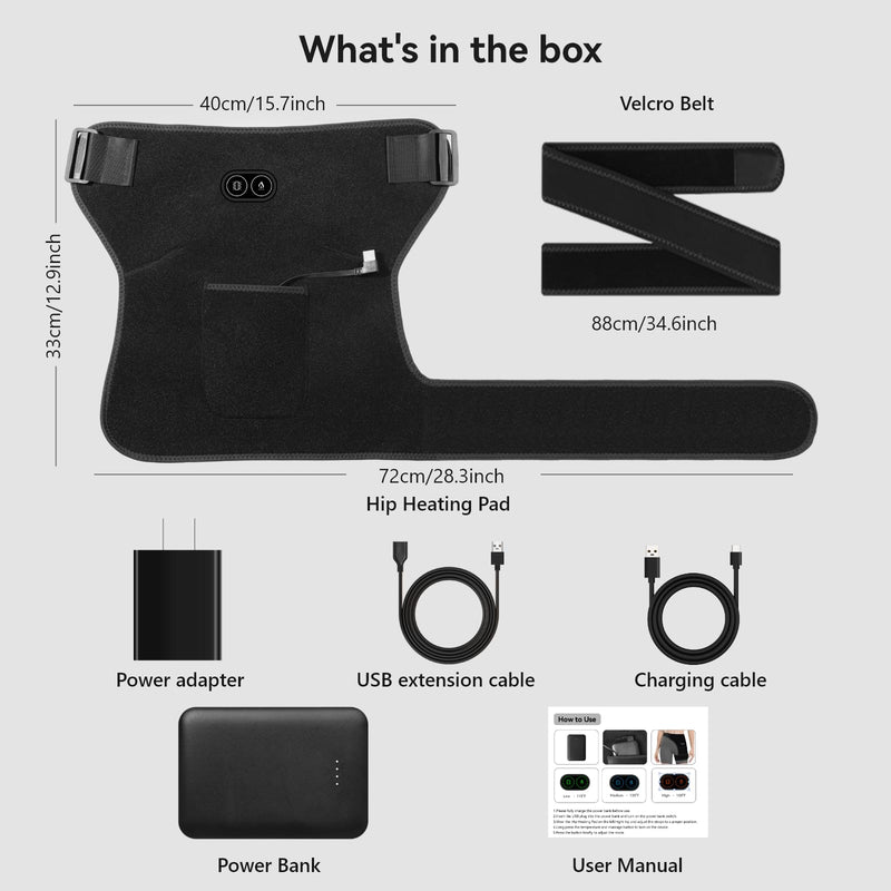 Cordless Heated Massage for Hip/Sciatica Pain Relief with 5000mAh Power Bank Hip Heating Pad Support Brace with Hot Physical Therapy Lower Back/Thigh/Buttock, Best Gift for Family Hip Heating Pad-Black
