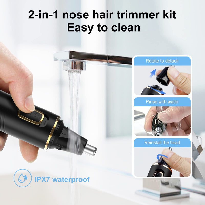Nose Hair Trimmer for Men, 2025 Painless USB Rechargeable Nose Hair Trimmer, Ear and Nose Hair Trimmer for Men, Professional Facial Hair Trimmer with IPX7 Waterproof Dual Edge Blades Black