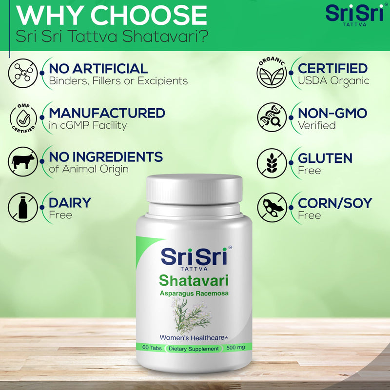 [Australia] - Sri Sri Tattva Shatavari Asparagus Racemosa Dietary Supplements ‚Äì 60 Tablets 500mg Organic Shatavari‚Äì Reproductive Health Ayurvedic Herb for Balancing Vata & Pitta 