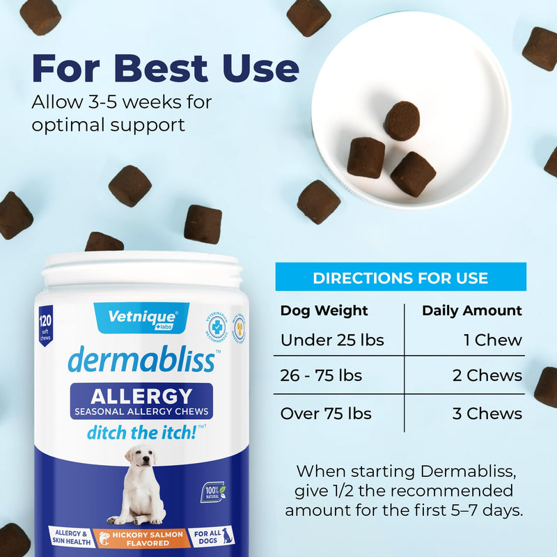 Dermabliss Allergy Chews 120ct and Dermabliss Anti-Itch & Allergy Relief Spray (4oz) Bundle Complete Skin Allergy Relief for Dogs with Dog Allergy Supplements, Hydrocortisone Spray for Dogs - PawsPlanet Australia