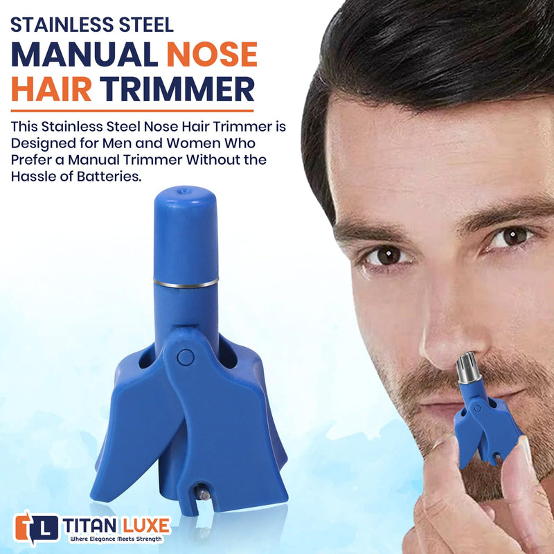 Stainless Steel Hair Trimmer for Men and Women | Manual Nose and Ear Hair Trimmer | Nose Clippers, 360° Rotating Hair Trimmers | Washable Nose Hair Remover Blue (Abs Plastic) 1