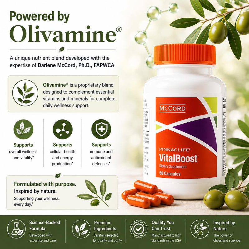 McCord VitalBoost Energy, Memory & Immunity Supplement with Vitamin D3, Magnesium, Zinc, Potassium & Olivamine, Supports Heart, Bone, Cognitive & Immune Health, Gluten-Free, 60 Capsules