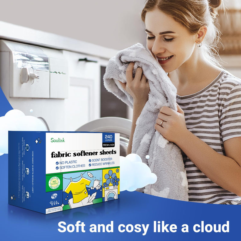 [Australia] - Fabric Softener Sheets for Washing Machine, No Plastic Jug Soap Strips, Alternative to Fabric Softener Liquid and Pods, Fresh Linen Scent, Up to 240 Loads 