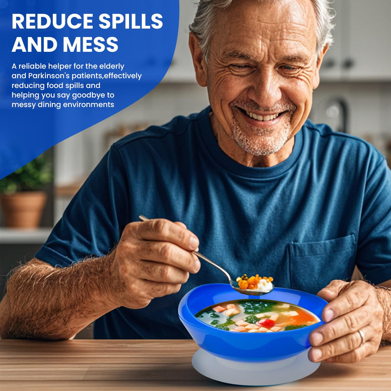 [Australia] - 2Pack Spill Proof Scoop Bowl with Non-Skid Suction Base, Adaptive Self-Feeding Dinnerware for Elderly and Disabled Two Bowls Blue 