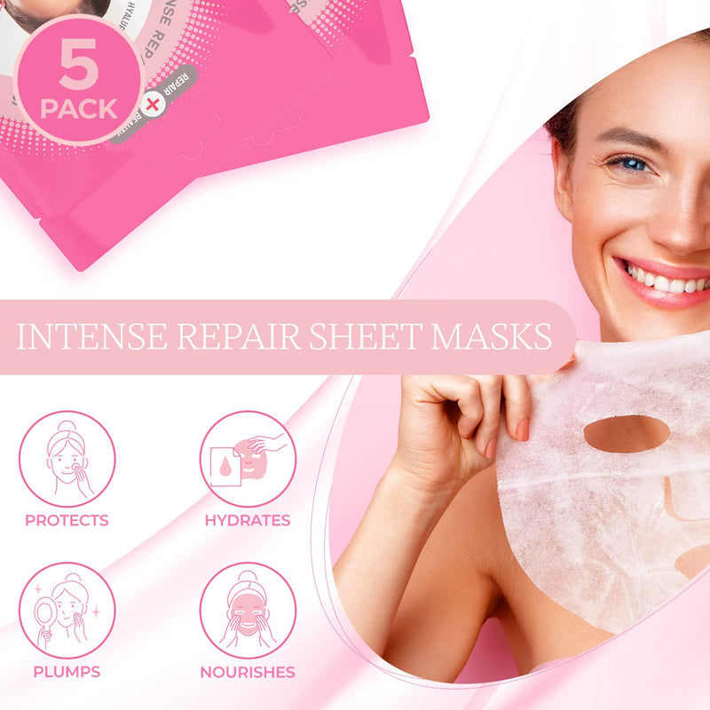 Hyaluronic Acid & Vitamin E Sheet Face Mask - Plumps & Moisturizes Skin, Reduces Wrinkles & Fine Lines, Hydrating Sheet Mask - Cruelty Free Korean Skin Care For All Skin Types - 5 Masks