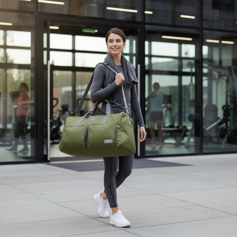 Lucky Brand Large Duffle Bag for Travel, Foldable Weekender Overnight Bag | Travel Duffel bag, Adjustable Shoulder Strap, Front Zip Pockets, Spacious Capacity, Unisex Lightweight Travel Bag for Flights Loden Green 65L