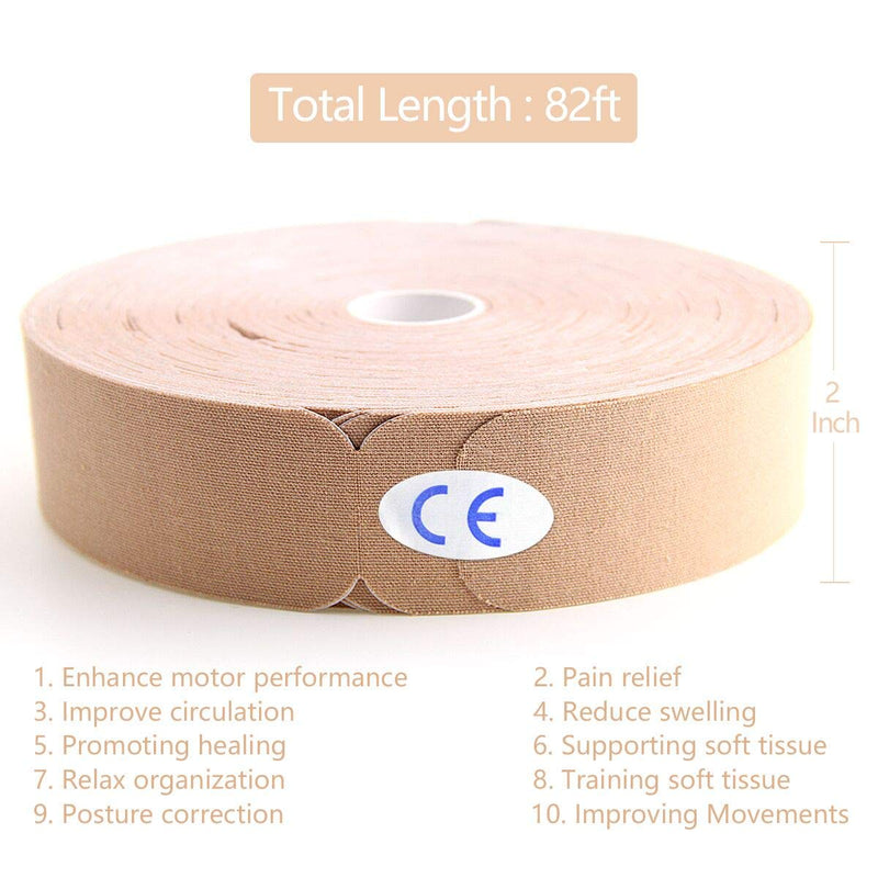 [Australia] - AUPCON Kinesiology Tape Elastic Therapeutic Athletic Tape Hypoallergenic Breathable Cotton Sports Muscle Tape Therapy Recovery Support for Knee Shoulder Ankle Elbow Shin (Precut-Beige) Precut-beige 