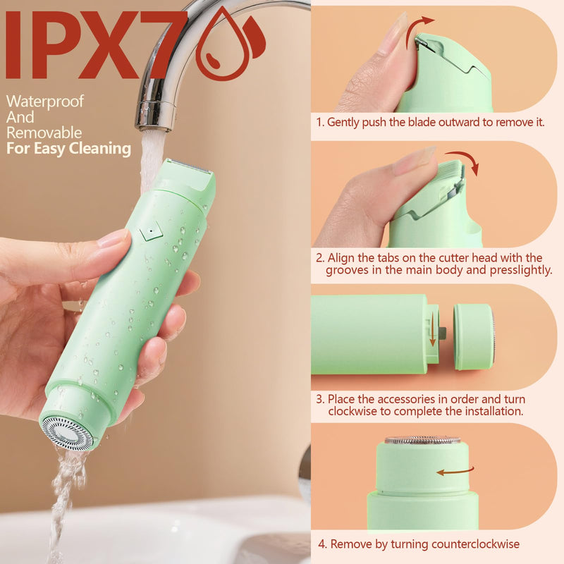 Electric Bikini Trimmer for Women - Dermave Bikini Shaver, Dual Head Shaver Women, 2-in-1 (Green) Green