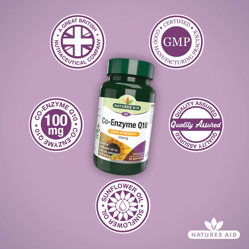 Natures Aid Co-Enzyme Q10 Co-Q-10 Tablets 100mg - Supports Heart Health Energy Production - High Potency Ubiquinone - Vegan Gluten Free Non-GMO - Pack of 30 Tablets