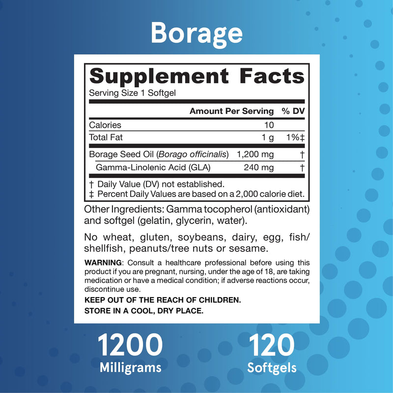 [Australia] - Jarrow Formulas Borage 1200 mg - 120 Softgels - Source of GLA - Borage Oil Supplement - For Skin Health & Immune System Support, Mild PMS Discomfort Support - Up to 120 Servings 