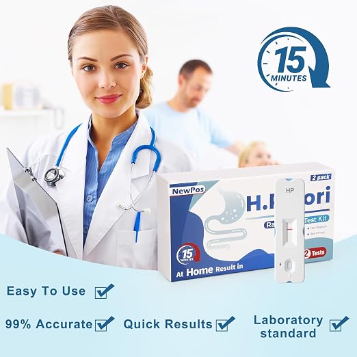 H Pylori Test Kit — 2 PCS | Self-Test with 99.9% Accurate Results in 10-15 Minutes, Helicobacter Pylori Treatment Easy to Read for Home Use
