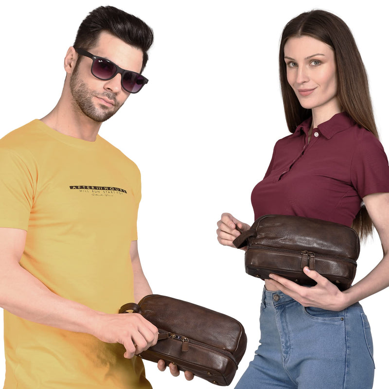 Premium Handmade Leather Toiletry Bags for Men and Women, Genuine Leather Dopp Kit and Shaving Bag for Men, Travel Cosmetic Bag for Women's and Men's, Retro - Cognac Retro - Cognac (Large)
