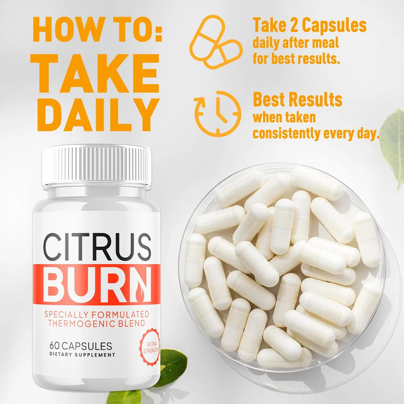 Citrus Burn Thermogenic Capsules – Metabolism Support Supplement with Citrus Extracts, Extra Strength Formula, 60 Capsules, Vegan Friendly
