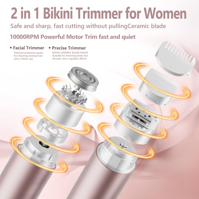 [Australia] - 2 in 1 Womens Razors Shaver Bikini Tnimmer, Women Electric Razors for Shaving Underarms Leg Pubic Facial Hair Removal for Waterproof Wet and Dry IPX8 